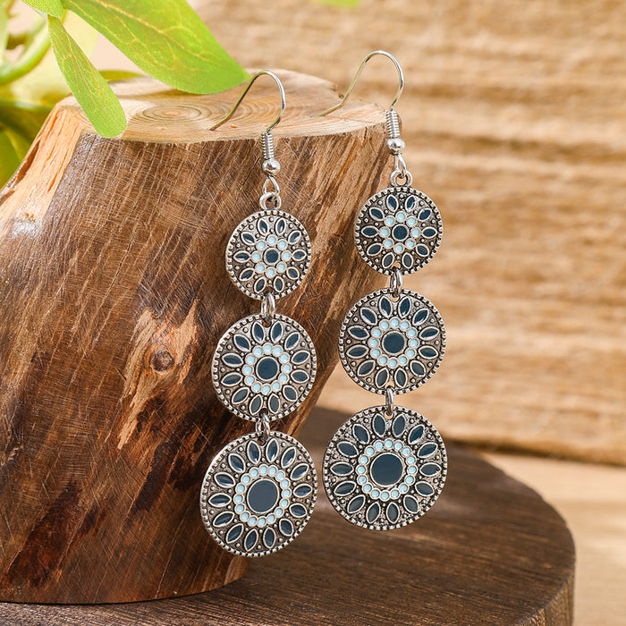 Wholesale Dripping Glaze Alloy Earrings Retro Ethnic Style Geometric Design MOQ≥2