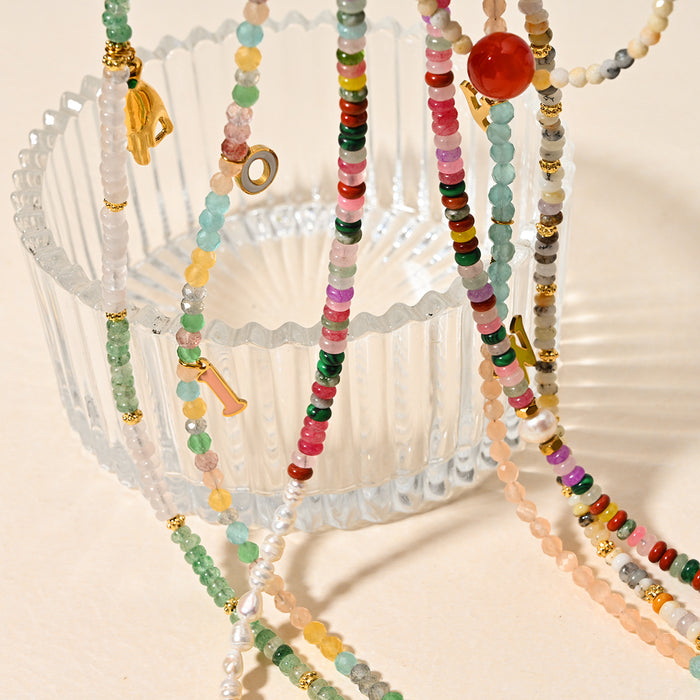 Wholesale Temperament Handmade Natural Stone Necklace Personalized Stainless Steel Drip Oil Pendant Paired with Non Fading