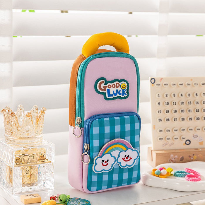 Wholesale Fabric Pencil Case Trendy Pink Plaid Face For School Girls