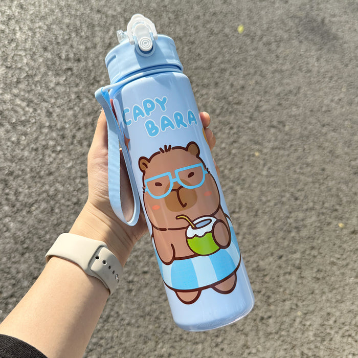 Wholesale  Straw Water Cup Cute Children' s Straw Cup Student Portable Cartoon Water Cup with Lanyard