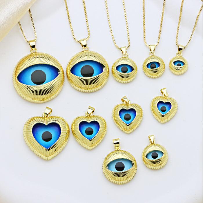 Wholesale Striped heart-shaped love heart eye devil eye copper gold-plated necklace pendant jewelry pendant