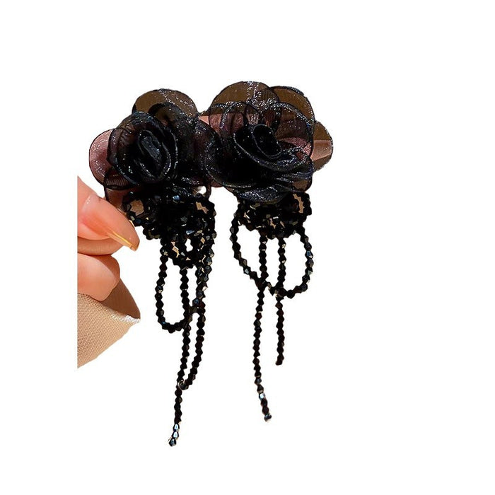 Wholesale Flower crystal tassel earrings, long style, niche temperament, versatile earrings