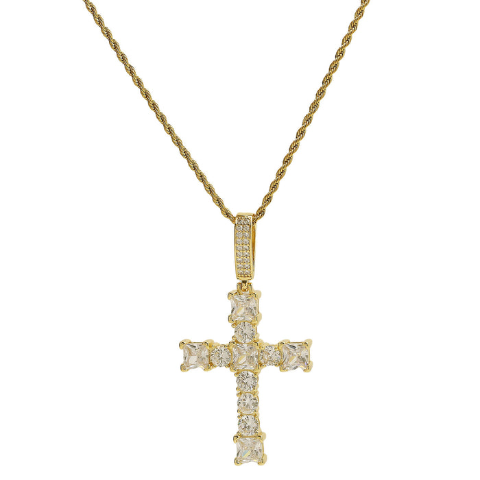 Wholesale 2PCS Brass Zircon Cross Pendant Necklace JDC-NE-BaiYi013