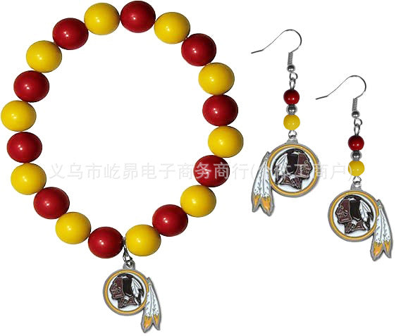 Wholesale Football Colored Candy Acrylic Bead Bracelet Earring Set