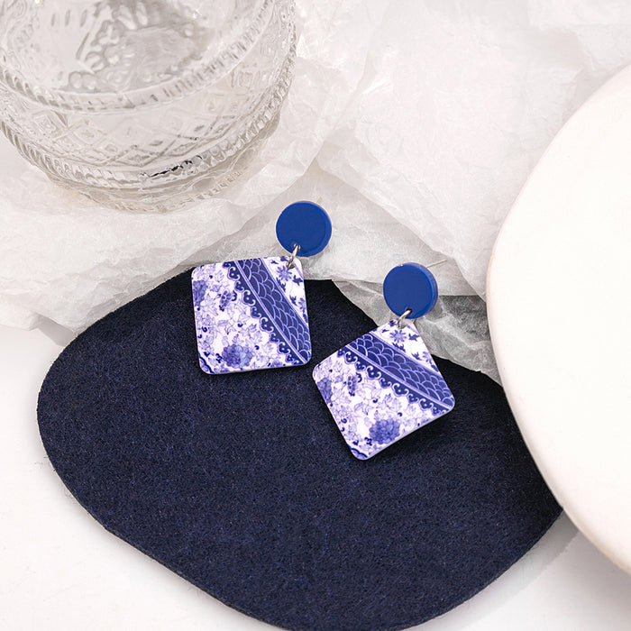 Wholesale Blue and White Porcelain Fragment Acrylic Earrings JDC-ES-MDD098