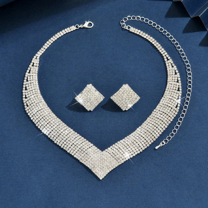 Wholesale two-piece jewelry set Exaggerated dazzling diamond necklace and earrings