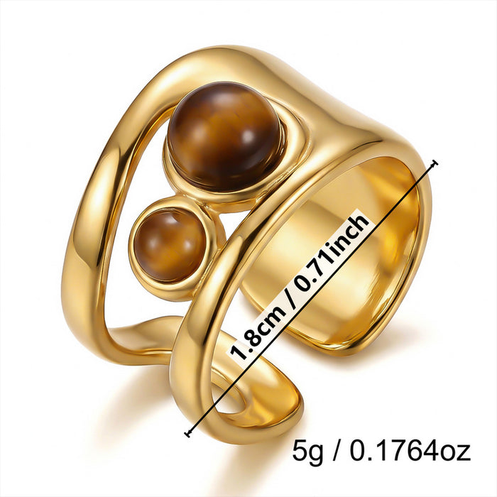 Wholesale Gold Plated Tiger Eye Stone Ring with Vintage Texture and Layered Beads