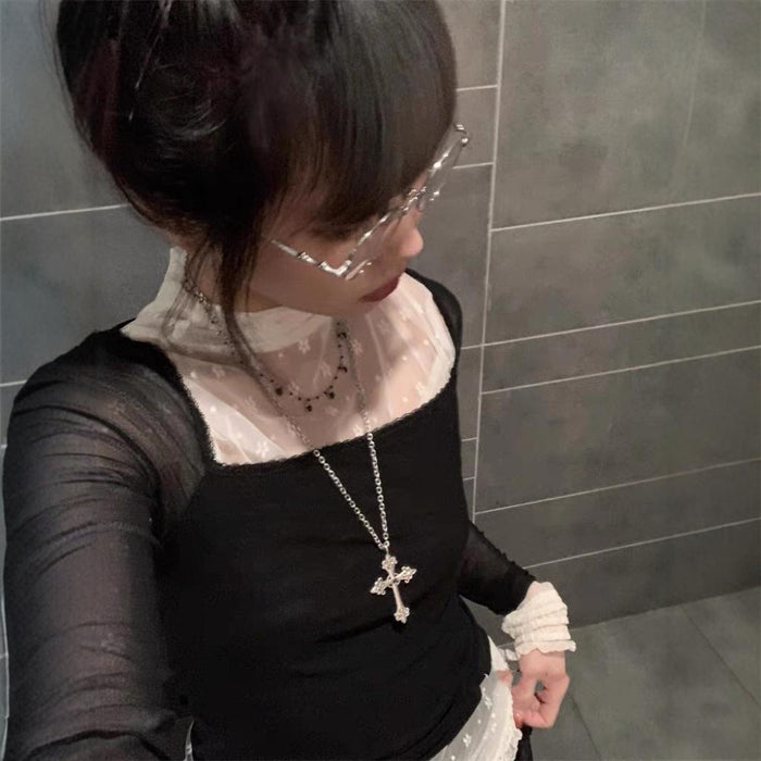 Wholesale Cross pendant necklace, niche sweater chain, heavy industry accessories