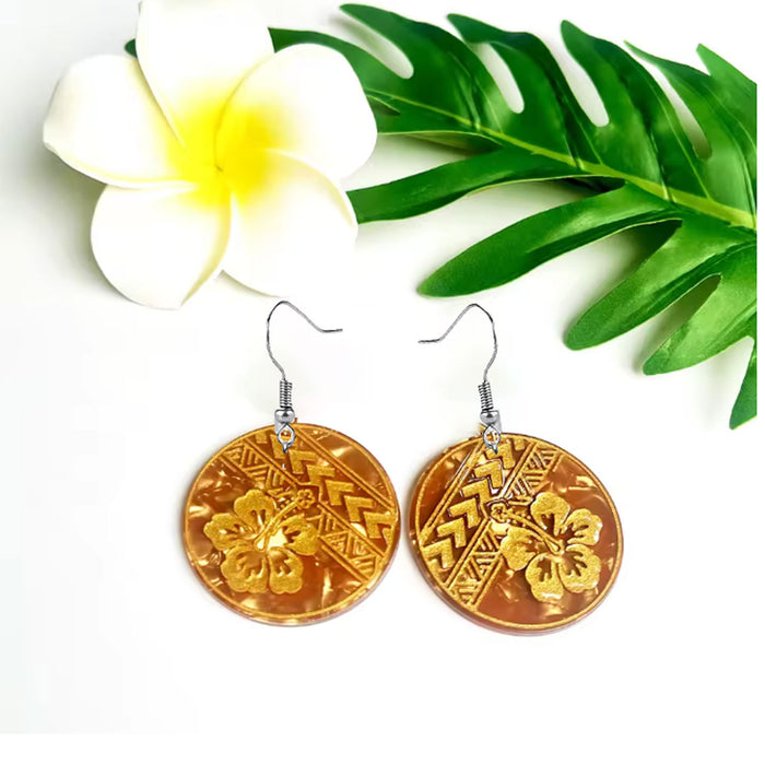 Wholesale Stylish Hibiscus Flower Drop Earrings Acrylic Floral Print Jewelry Accessory MOQ≥2