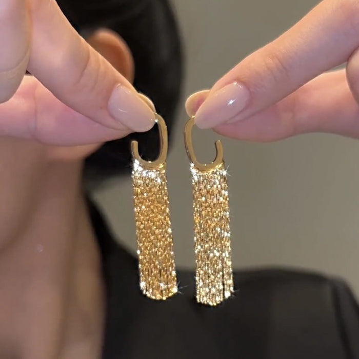 Wholesale Exaggerated Silver Long Metal Tassel Hoop Earrings