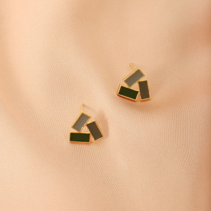 Wholesale New color blocking geometric triangle high-end temperament earrings