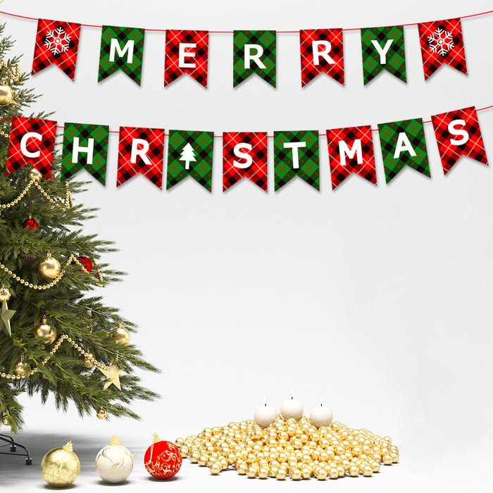 Wholesale Christmas Decorations Christmas Pull Flag Hanging Flag Holiday Banner Party Decoration Paper Cartoon Christmas Pull Flower String Flag
