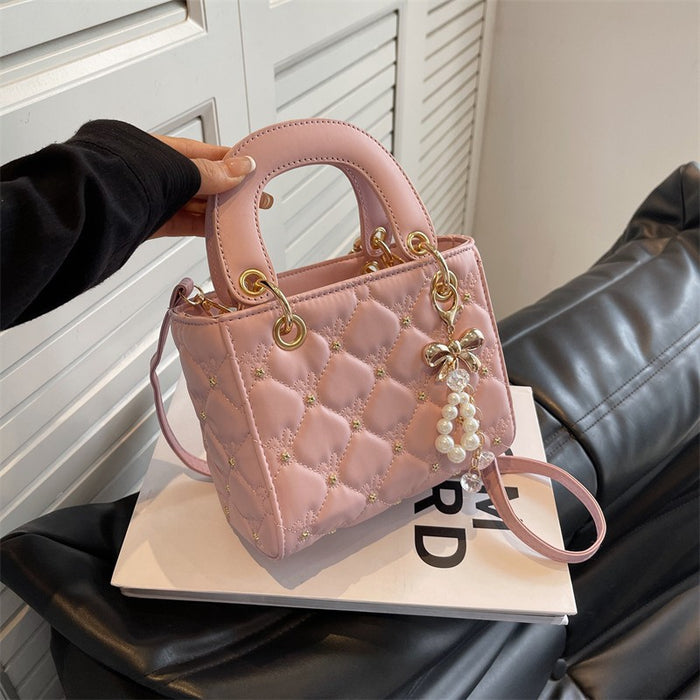 Wholesale Spring and Summer Daffy Bag Women's High-end Rhombic Embroidery Pearl Portable Bucket Bag Shoulder Crossbody Bag