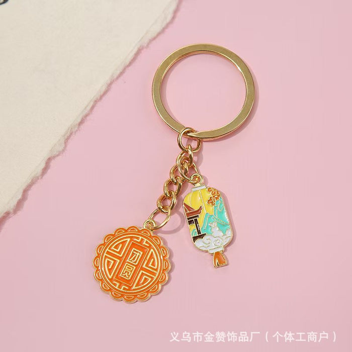 Wholesale Cartoon keychain pendant metal jade rabbit moon cake creative Mid-Autumn Festival souvenir pendant gift small gift