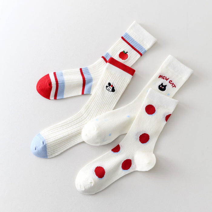 Wholesale New mesh breathable mid tube socks with cartoon embroidery