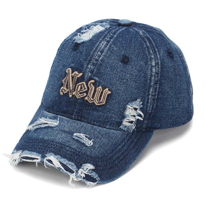 Wholesale Washed Denim Baseball Cap with Distressed Vintage Embroidery Unisex Casual Hat
