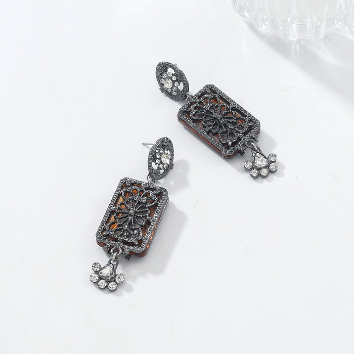 Wholesale Geometric multi-layered diamond-filled hollow pendant earrings