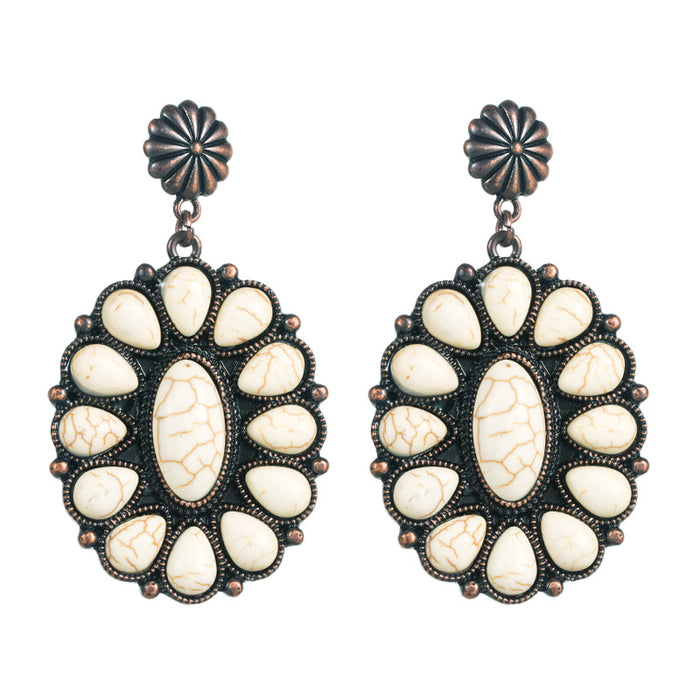 Wholesale Vintage copper-plated statement earrings inlaid with white and turquoise
