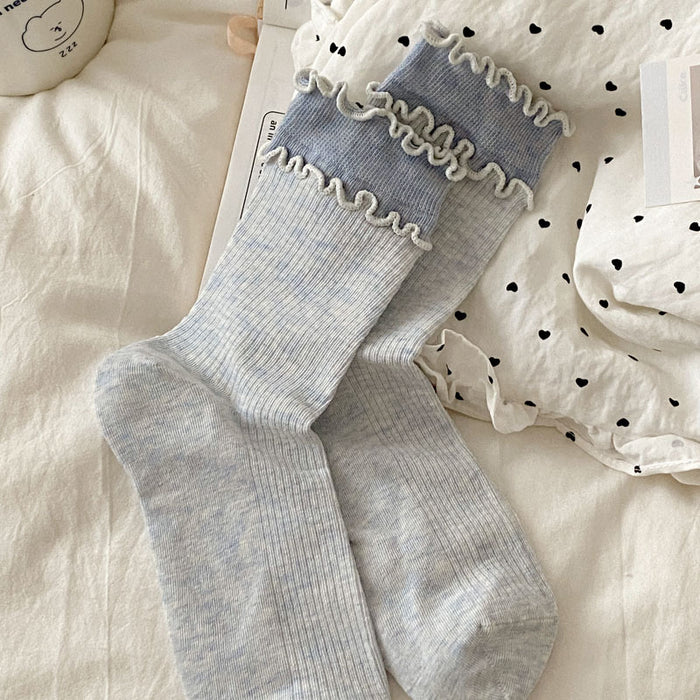 Wholesale Boneless socks with rolled edges and polka dot midsole cotton socks, simple and versatile socks