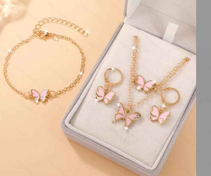 Wholesale Kids Butterfly Animal Jewelry Set Alloy Pearl Earrings Bracelet Necklace