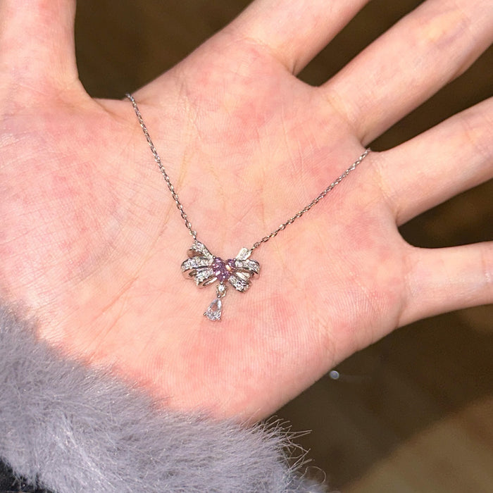 Wholesale Butterfly Knot Water Drop Necklace Jewelry Zircon Niche Light Luxury Pendant Design Clavicle Chain