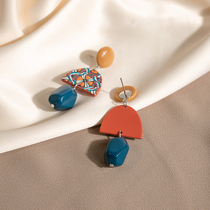 Wholesale Retro Yellow Blue Color Block Geometric Acrylic Earrings Accessory