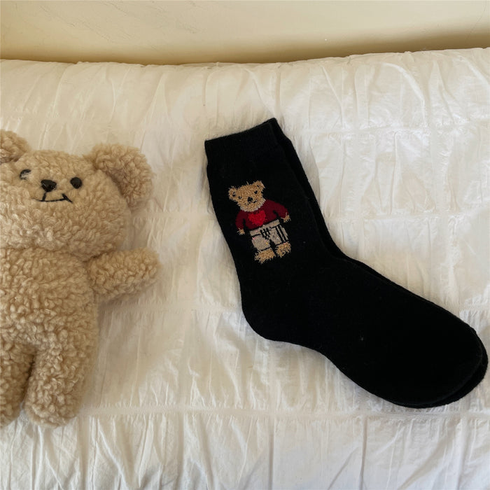 Wholesale Cartoon Bear Thickened Wool Mid-calf Socks Women's Sweet Style Pile Socks