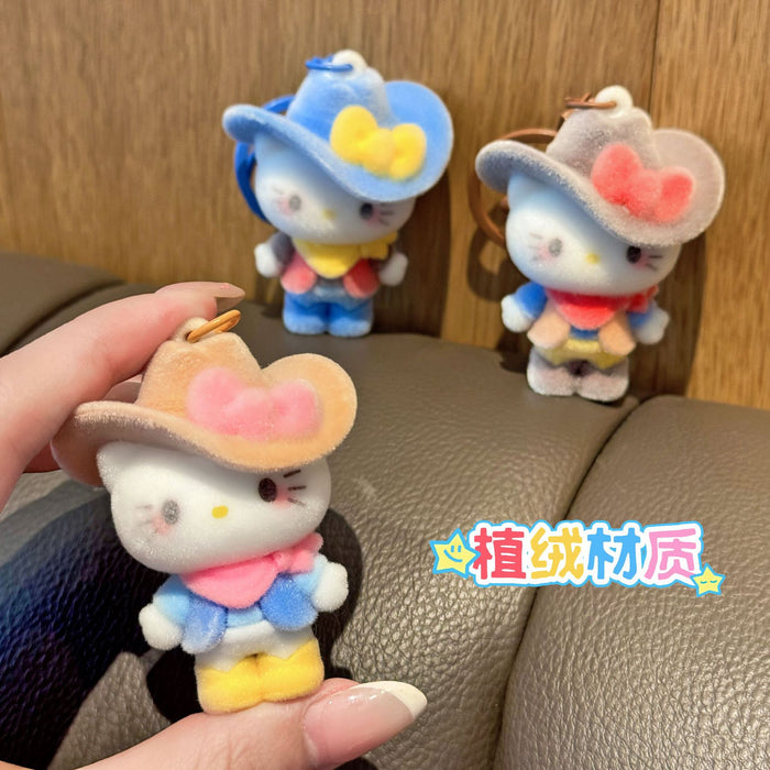 Wholesale Flocked Denim Cat Keychain Cute Bag Charm for Backpack MOQ≥2