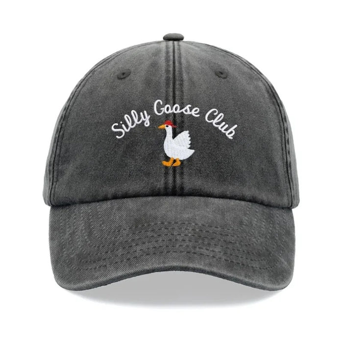 Wholesale Washed Baseball Cap With Goose Print And English Letters Black Adjustable Sun Hat For Summer