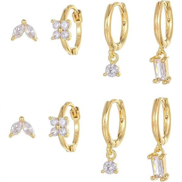 Wholesale Fashionable geometric earrings with micro inlaid zircon square earrings set, light luxury women's personalized four piece earring set
