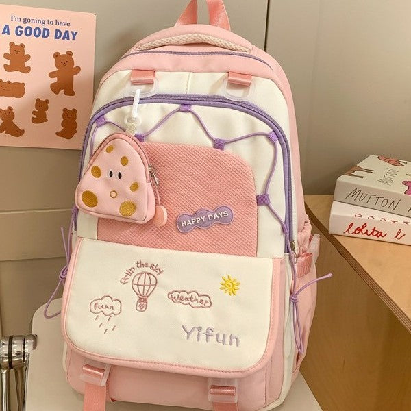 Wholesale Contrast color schoolbags, cute, lightweight, large-capacity, versatile backpacks for middle school and high school students