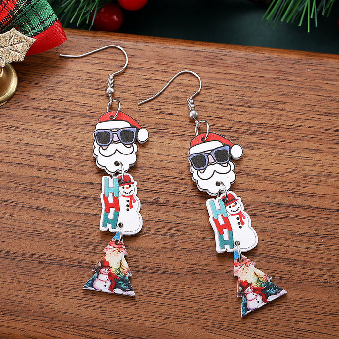 Wholesale Christmas  Christmas Tree Snowman Spliced Drop Earrings