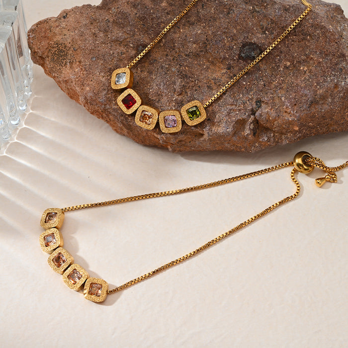 Wholesale High end stainless steel square zirconia adjustable bracelet, simple and luxurious bracelet wholesale