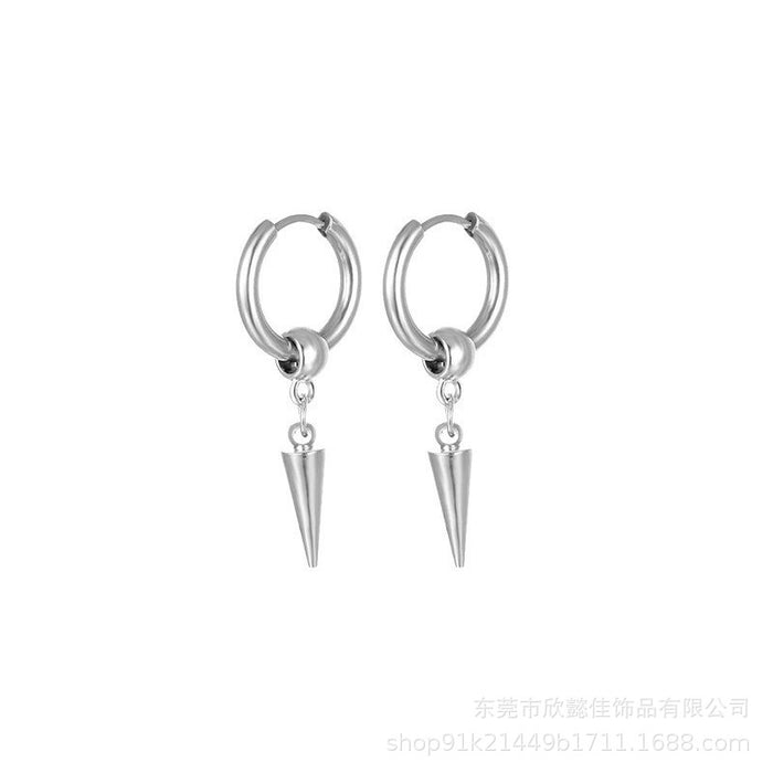 Wholesale Embroidered steel hollow ball hanging pointed cone black steel earrings