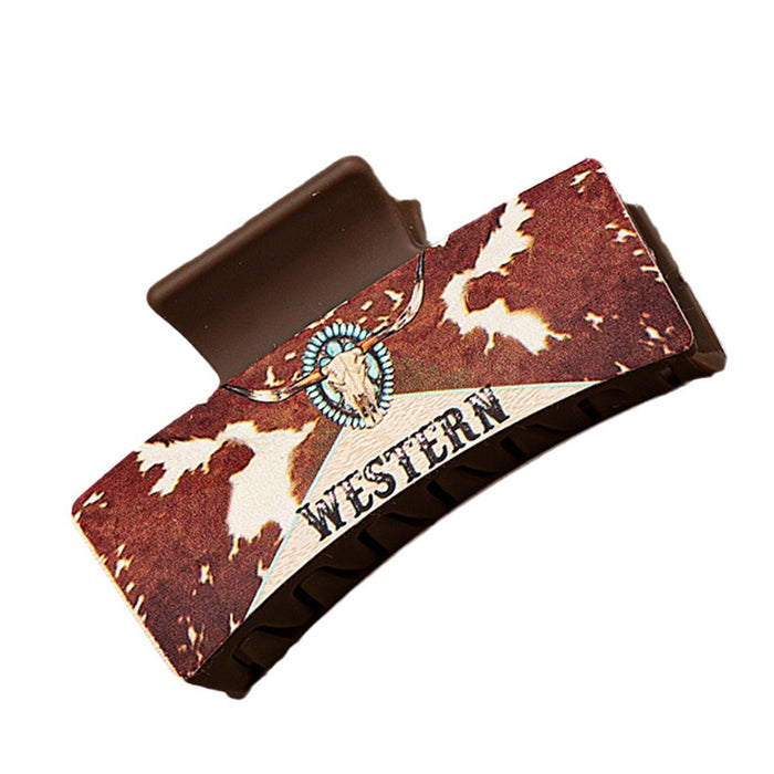 Wholesale leather western cow head printing turquoise hair claw hair clip hair accessories gift