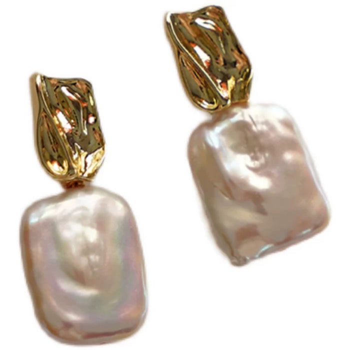 Wholesale Earrings Natural Freshwater Pearl Square Earrings s925 Silver Needle Simple Earrings