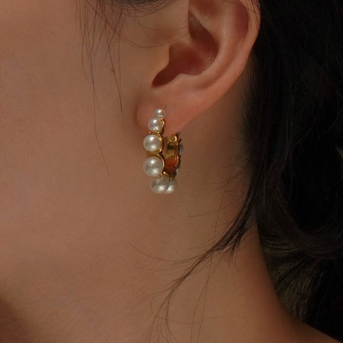 Wholesale Pearl Earrings C Type Earrings Stainless Steel Earrings