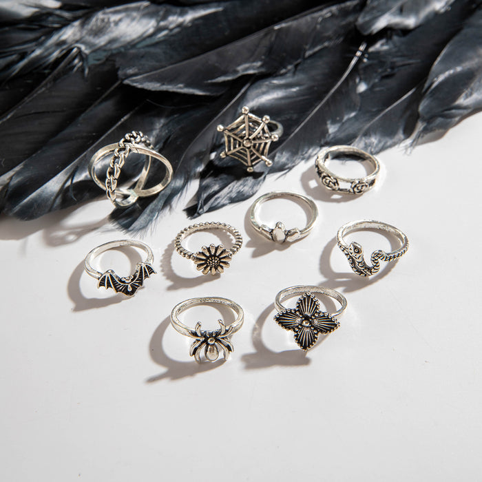 Wholesale Trendy Punk Gothic 9-Piece Animal Ring Set Snake Design MOQ≥2