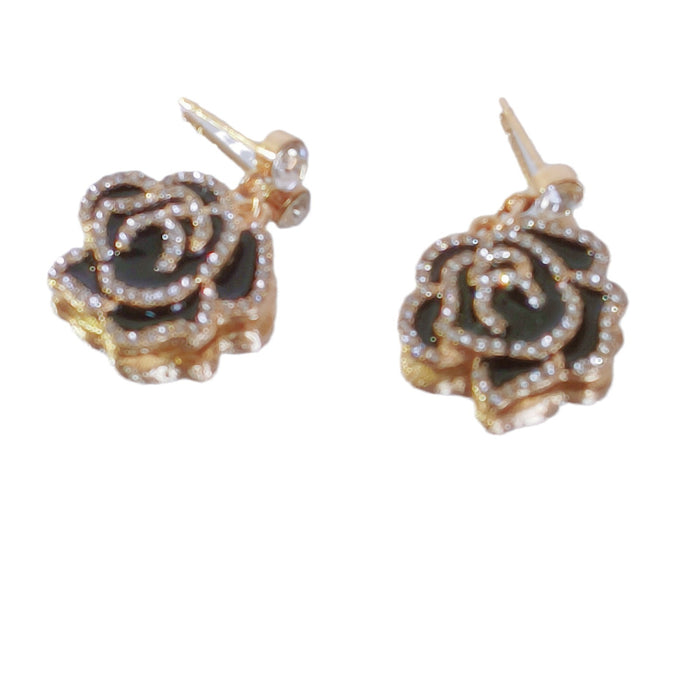 Wholesale Black Camellia Diamond Alloy Earrings JDC-ES-TongS005