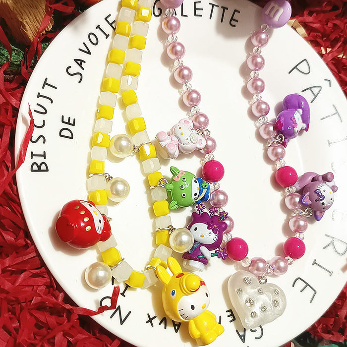 Wholesale Biling Shiny Crystal Necklace Rabbit Fox Cat Resin Cartoon Short Necklace