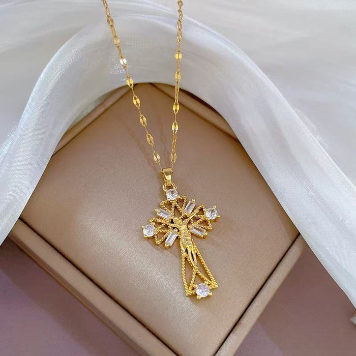 Wholesale A delicate and elegant bronze micro-set Madonna necklace with a vintage,  artistic style.