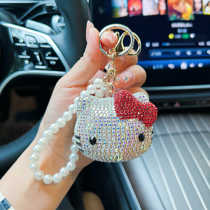 Wholesale  full diamond key chain cartoon doll crystal pearl chain