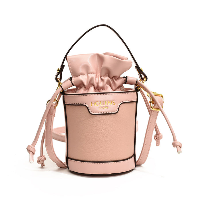 Wholesale Children's bag, contrasting color drawstring bucket bag, new retro crossbody bag for girls