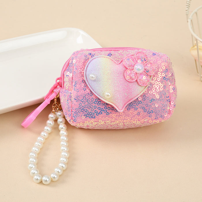 Wholesale Love Schoolbag Pearl Sequin Portable Coin Purse Plush Keychain JDC-KC-YiK004