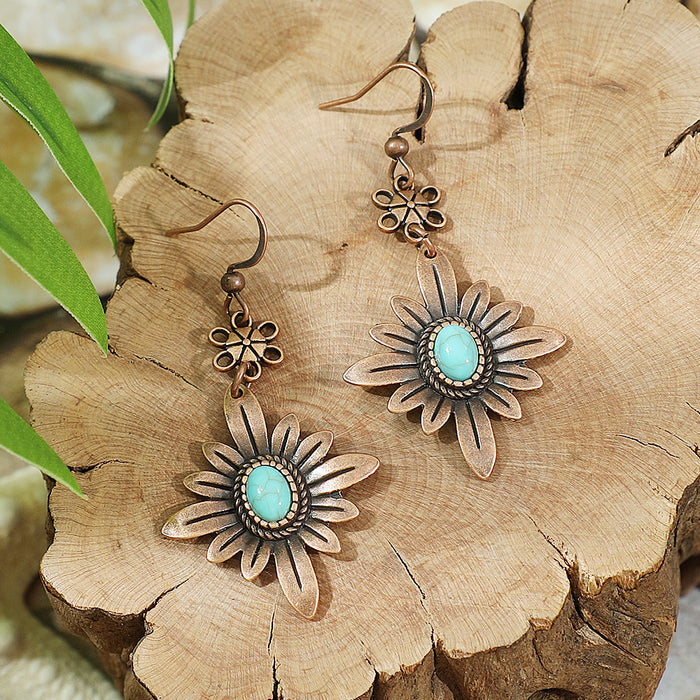 Wholesale Retro Bohemian Turquoise Tassel Earrings Zinc Alloy Fashion Accessory MOQ≥2