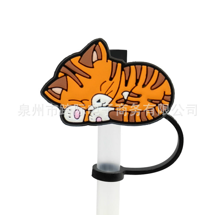 Wholesale New Cat Animal Straw Cover 10MM Straw Cap Silicone Dust Stopper Cute Anime Party Straw Decoration