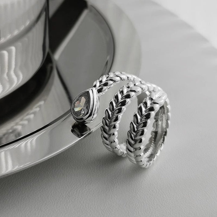 Wholesale Zircon wrapped ring with temperament, personality, wheat ear design, adjustable opening