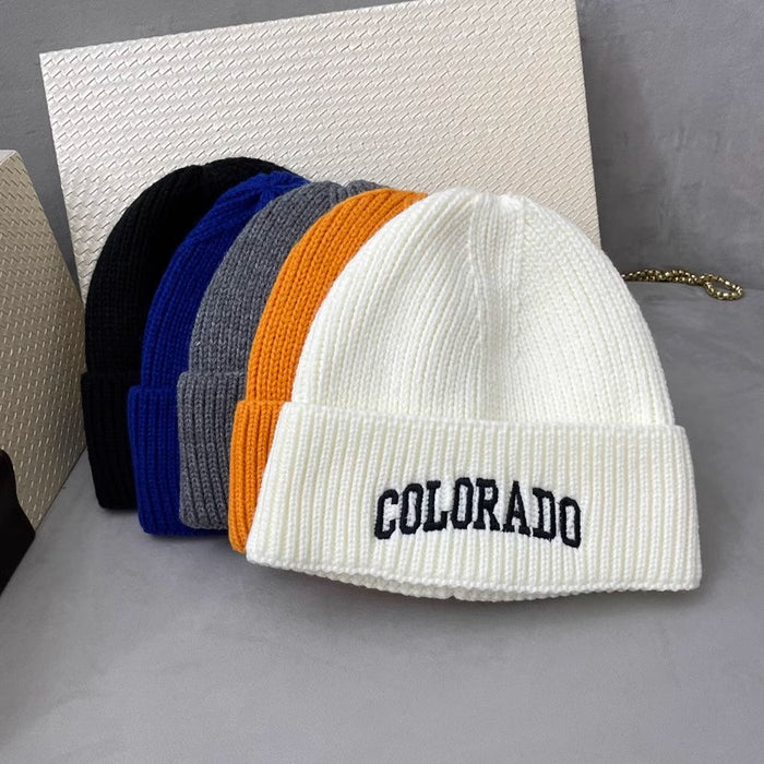 Wholesale White woolen hat, versatile letter knitted hat for students, warm and cold hat for men