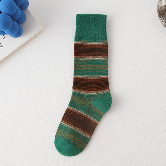 Wholesale Socks, mid length socks, cotton socks, striped color blocking, versatile