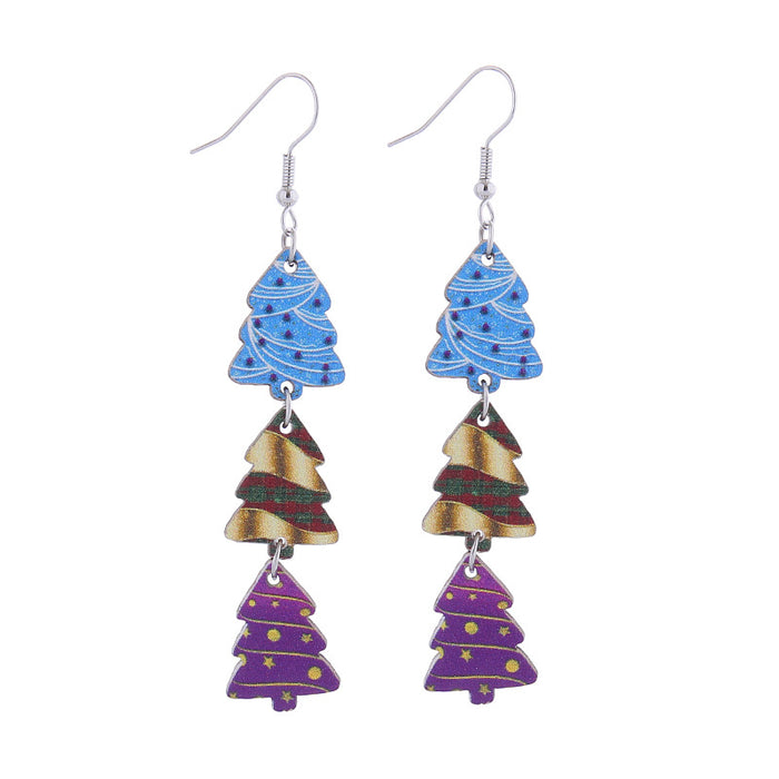 Wholesale Christmas tree hat bell snowman wooden holiday earrings